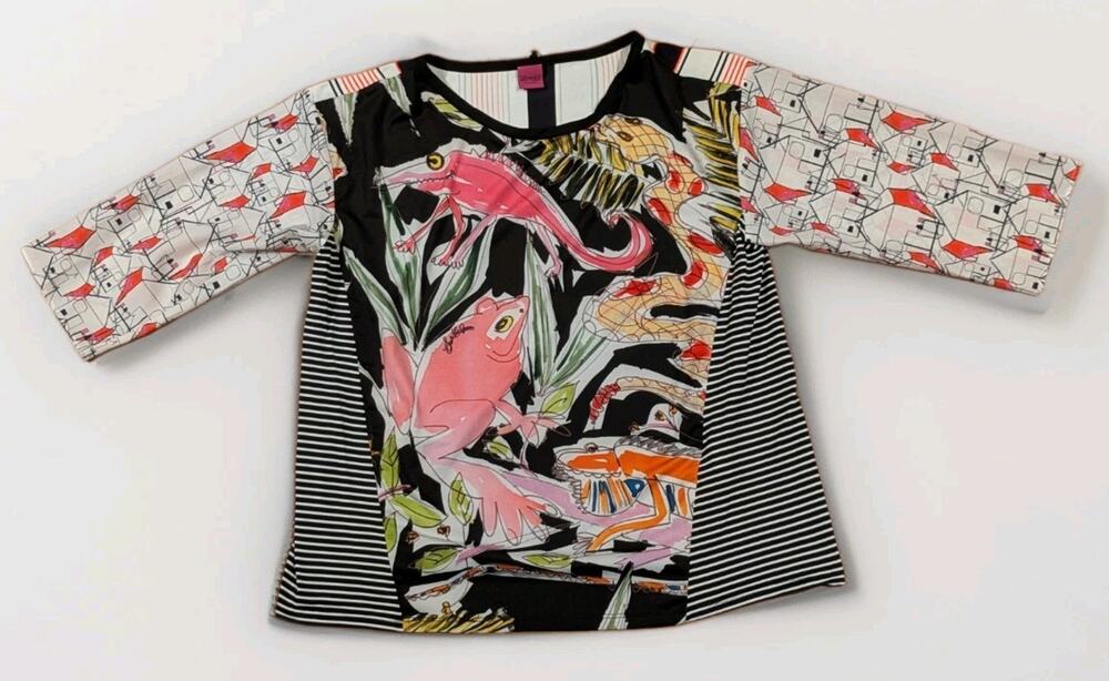 Save The Queen Italy Y2K Graphic Animal Print Long Sleeve Top Women L